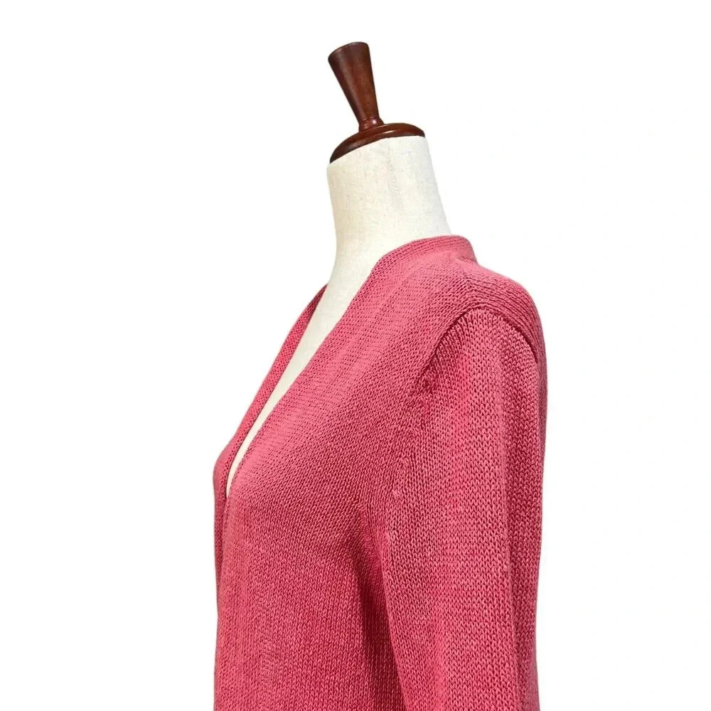 J. Jill Sweater Extra Small XS Women's Coral Linen & Rayon Open Front Cardigan - Picture 7 of 11